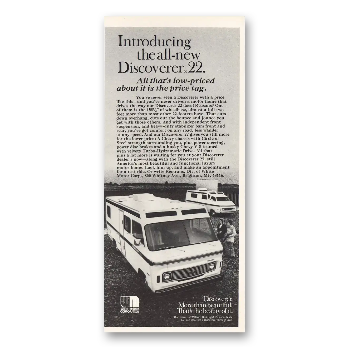 1973 White Motor Corporation Discoverer 22 Motorhome Vintage Magazine Print Ad