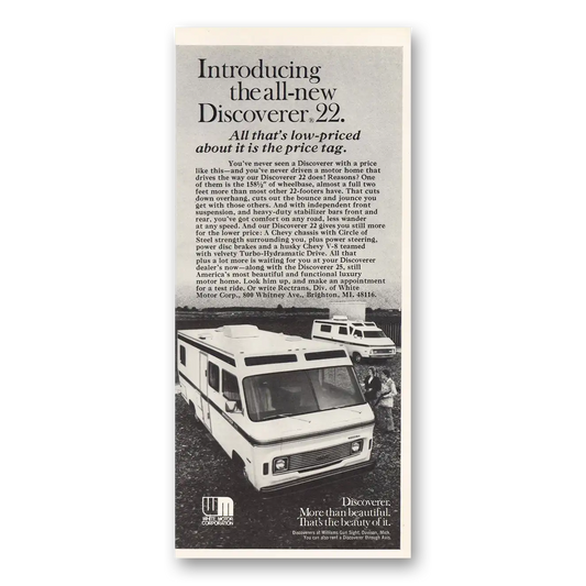 1973 White Motor Corporation Discoverer 22 Motorhome Vintage Magazine Print Ad