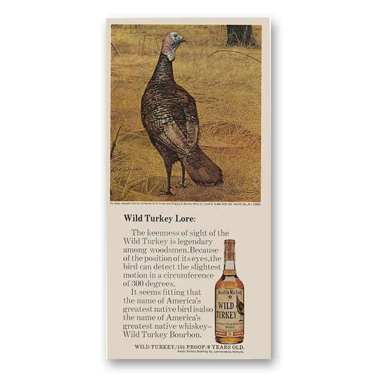 1973 Wild Turkey Bourbon Whiskey Wild Turkey Lore Keenness of Sight Vintage Magazine Print Ad