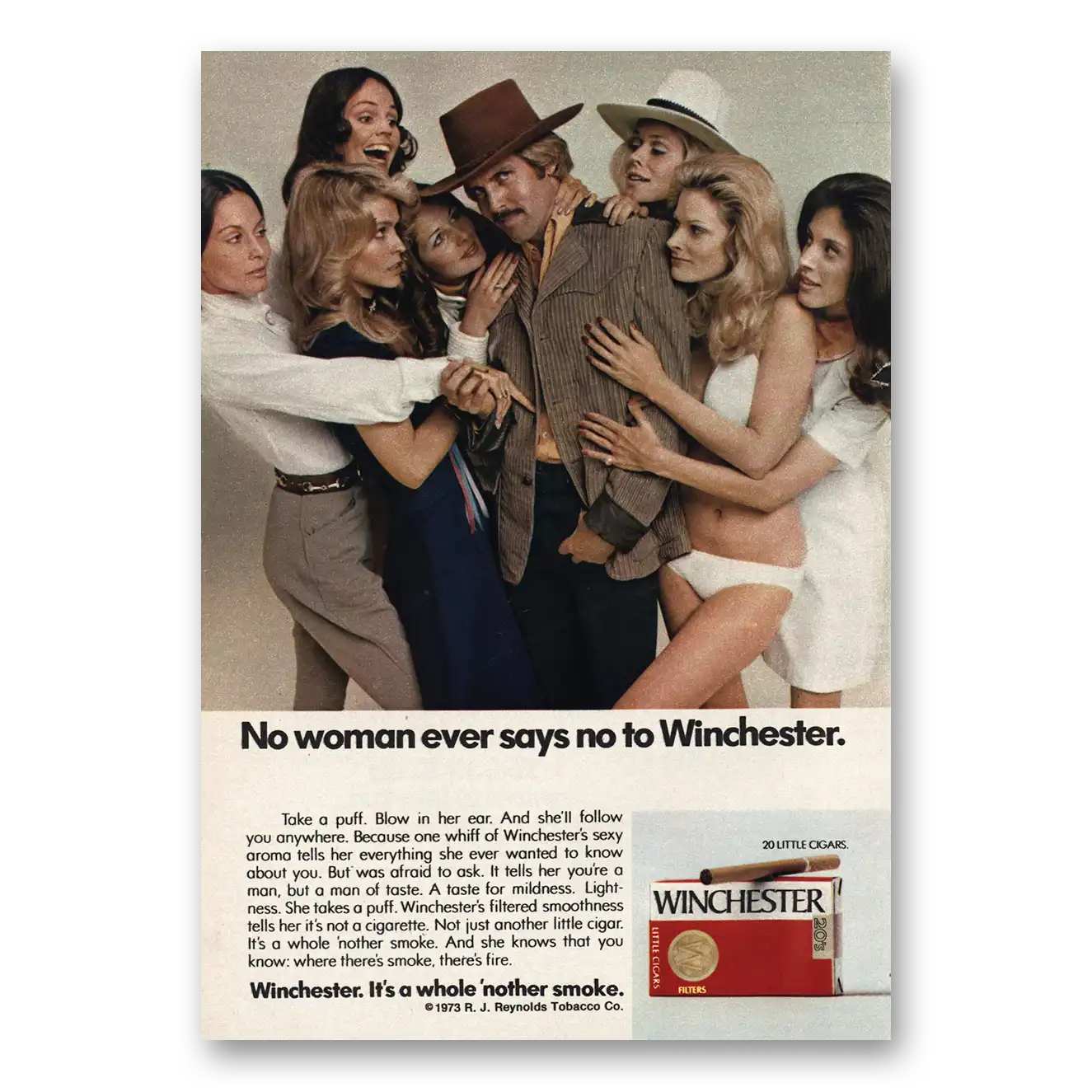 1973 Winchester Cigars No Woman Ever Says No Vintage Magazine Print Ad