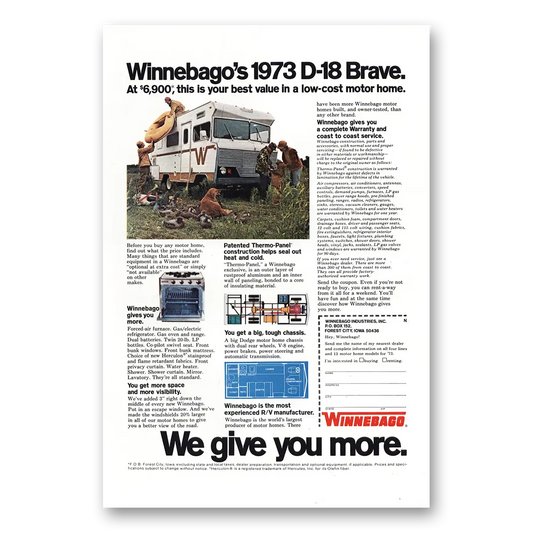 1973 Winnebago Motor Home D18 Brave We Give You More Vintage Magazine Print Ad