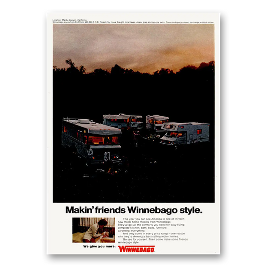 1973 Winnebago Motor Home Makin Friends Vintage Magazine Print Ad