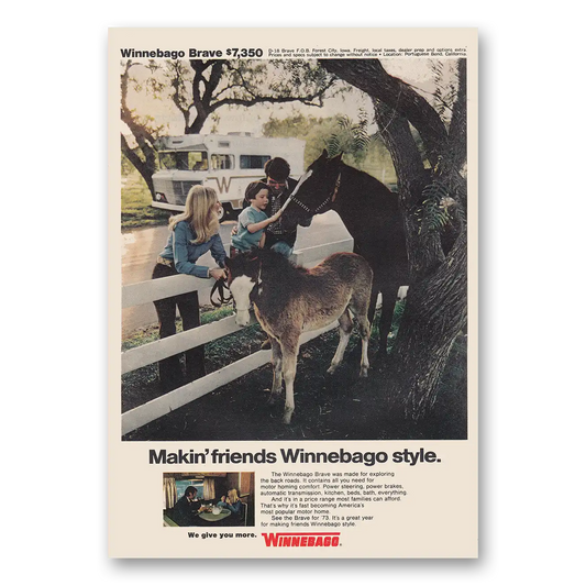 1973 Winnebago Motor Home Makin Friends Winnebago Style Vintage Magazine Print Ad