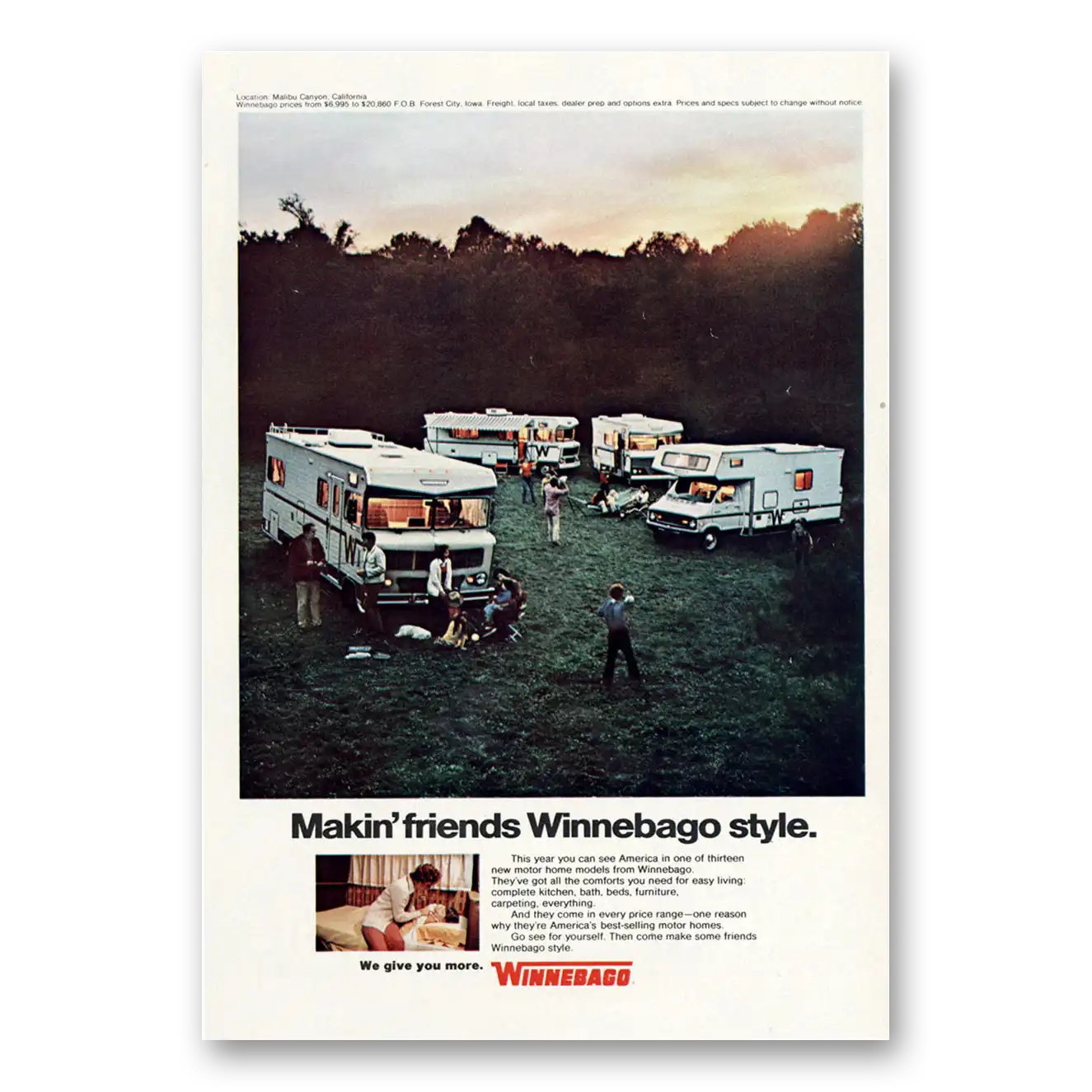 1973 Winnebago Motor Home Makin Friends Winnebago Style Vintage Magazine Print Ad