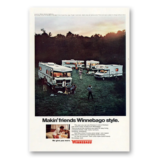 1973 Winnebago Motor Home Makin Friends Winnebago Style Vintage Magazine Print Ad