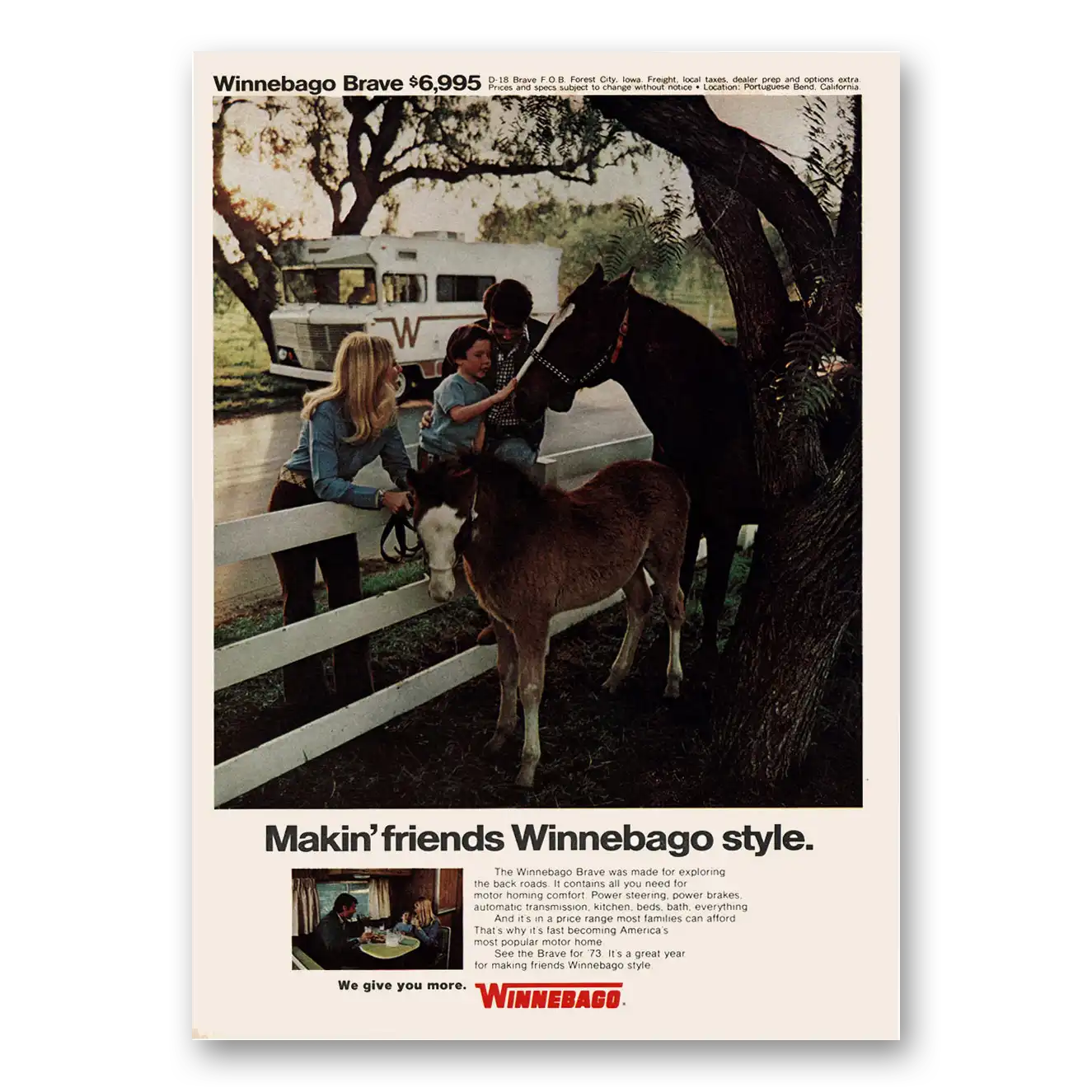 1973 Winnebago Motor Home Makin Friends Horse and Pony Vintage Magazine Print Ad