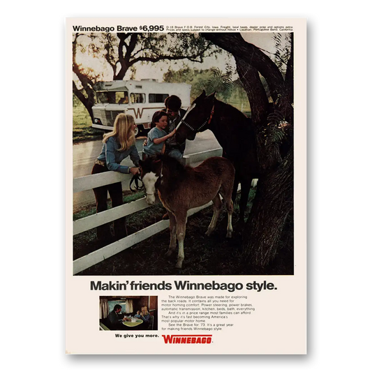 1973 Winnebago Motor Home Makin Friends Horse and Pony Vintage Magazine Print Ad