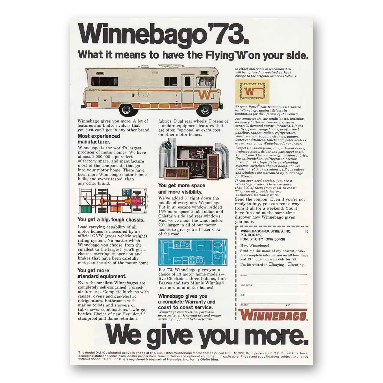 1972 Winnebago Motor Home Flying W On Your Side Vintage Magazine Print Ad