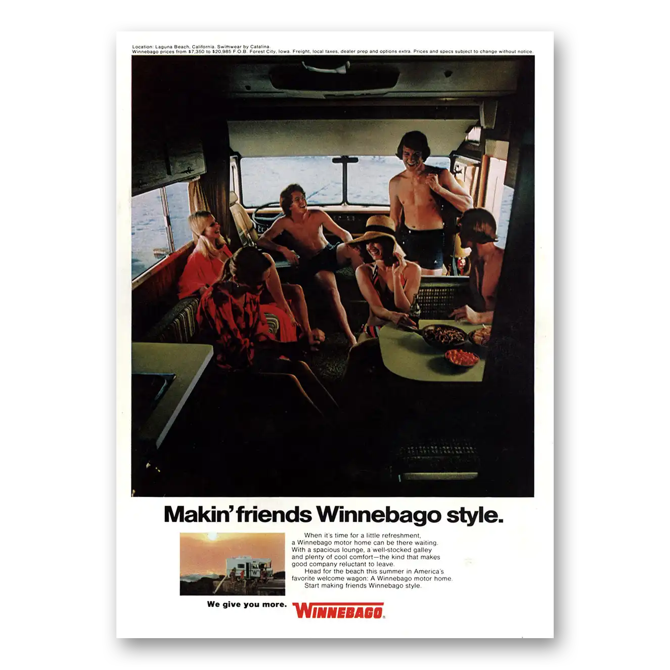 1973 Winnebago Motor Home Makin Friends Laguna Beach Vintage Magazine Print Ad