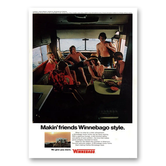 1973 Winnebago Motor Home Makin Friends Laguna Beach Vintage Magazine Print Ad