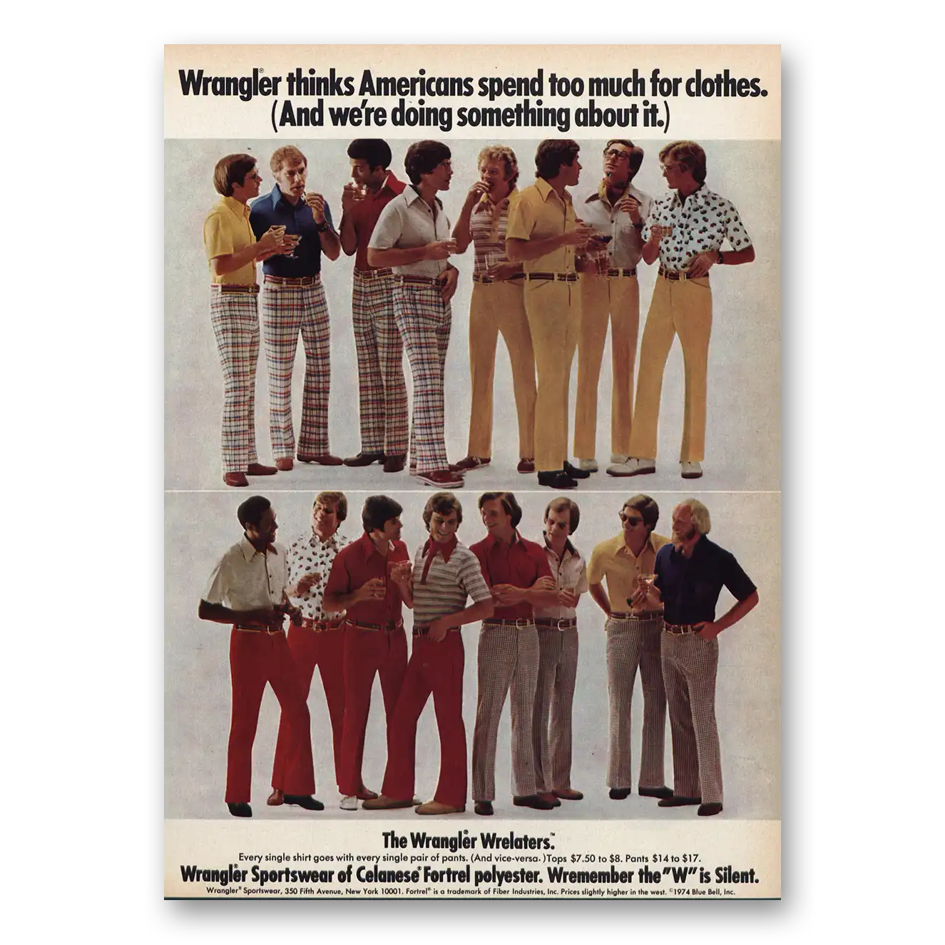 1973 Wrangler Sportswear Americans Spend Too Much Vintage Magazine Print Ad