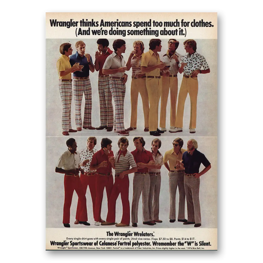 1973 Wrangler Sportswear Americans Spend Too Much Vintage Magazine Print Ad