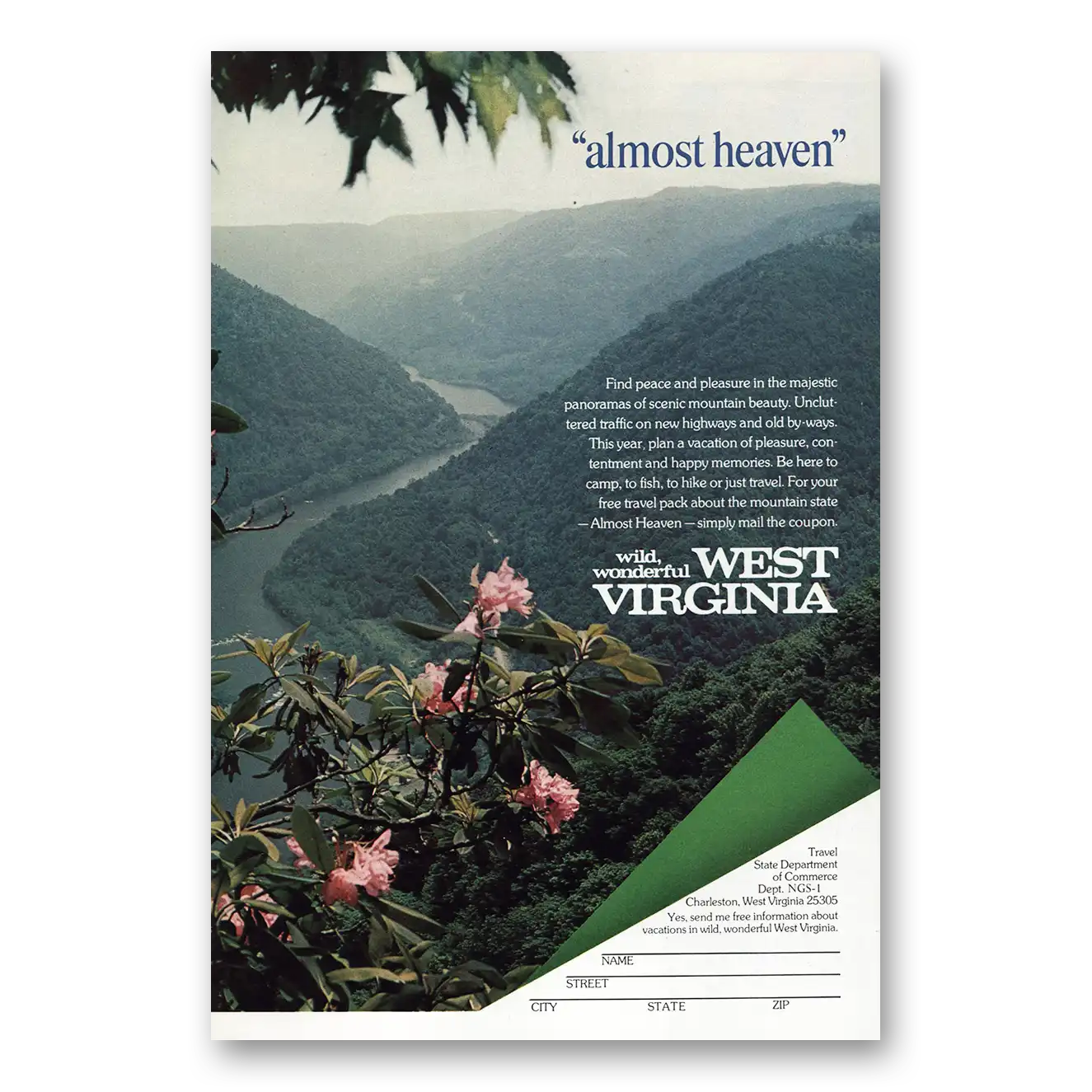 1973 West Virginia Almost Heaven Vintage Magazine Print Ad