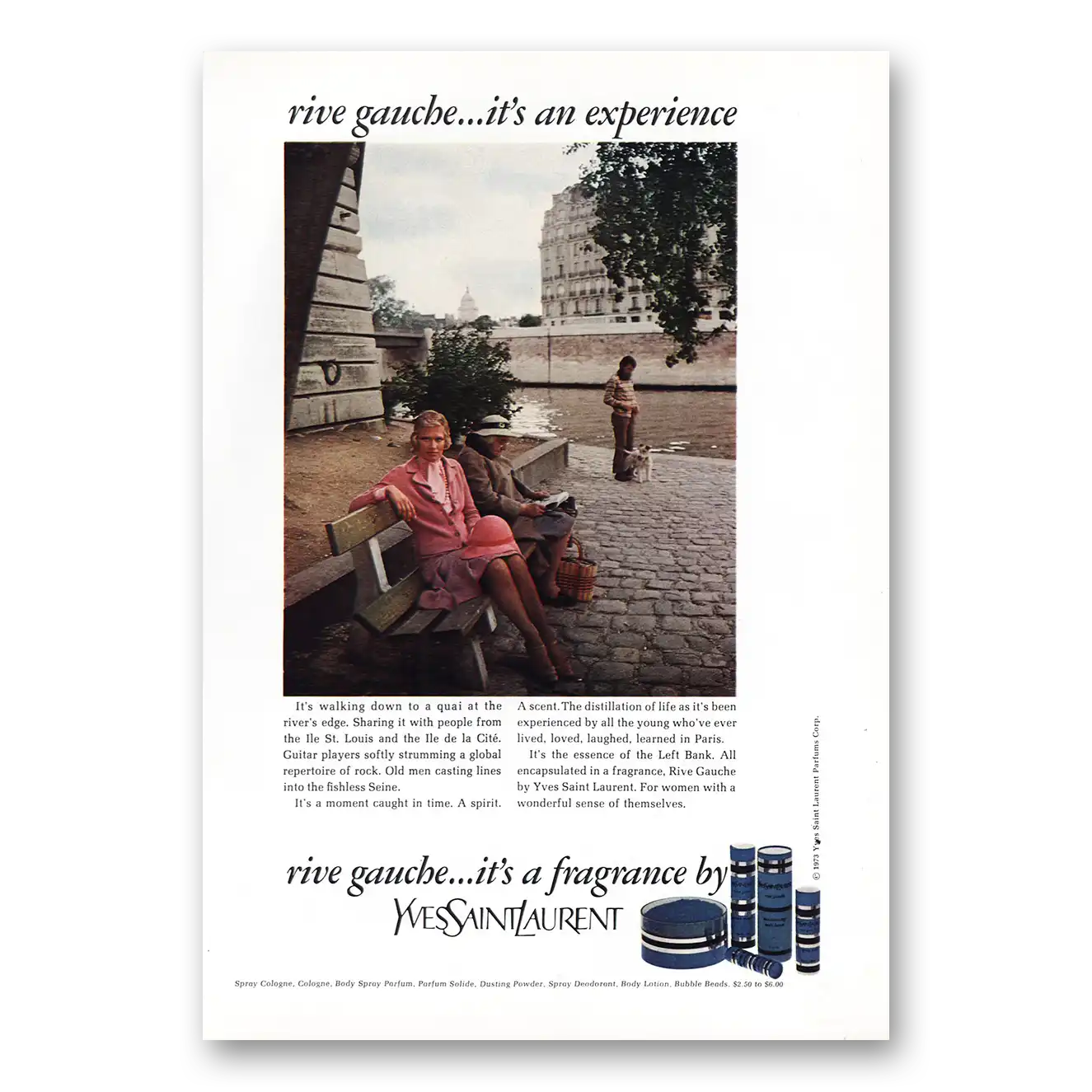 1973 Yves Saint Laurent Rive Gauche Vintage Magazine Print Ad