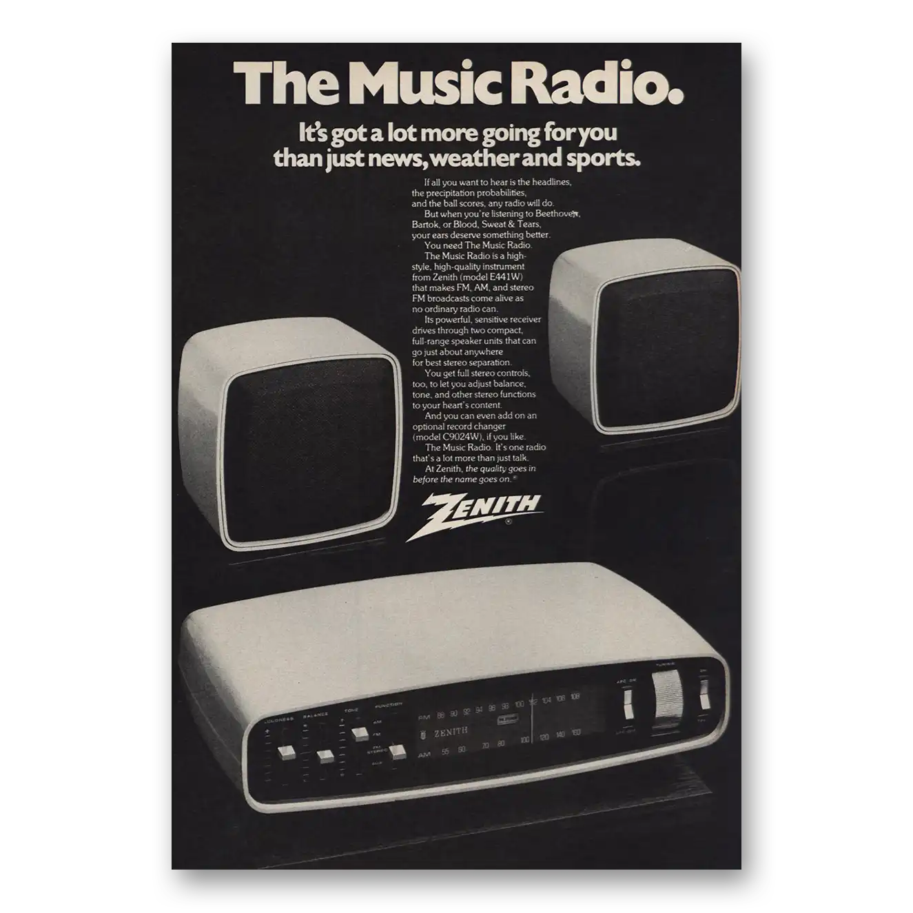 1973 Zenith Radio Music Radio Vintage Magazine Print Ad