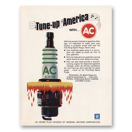 1974 AC Spark Plugs Tune Up America Vintage Magazine Print Ad