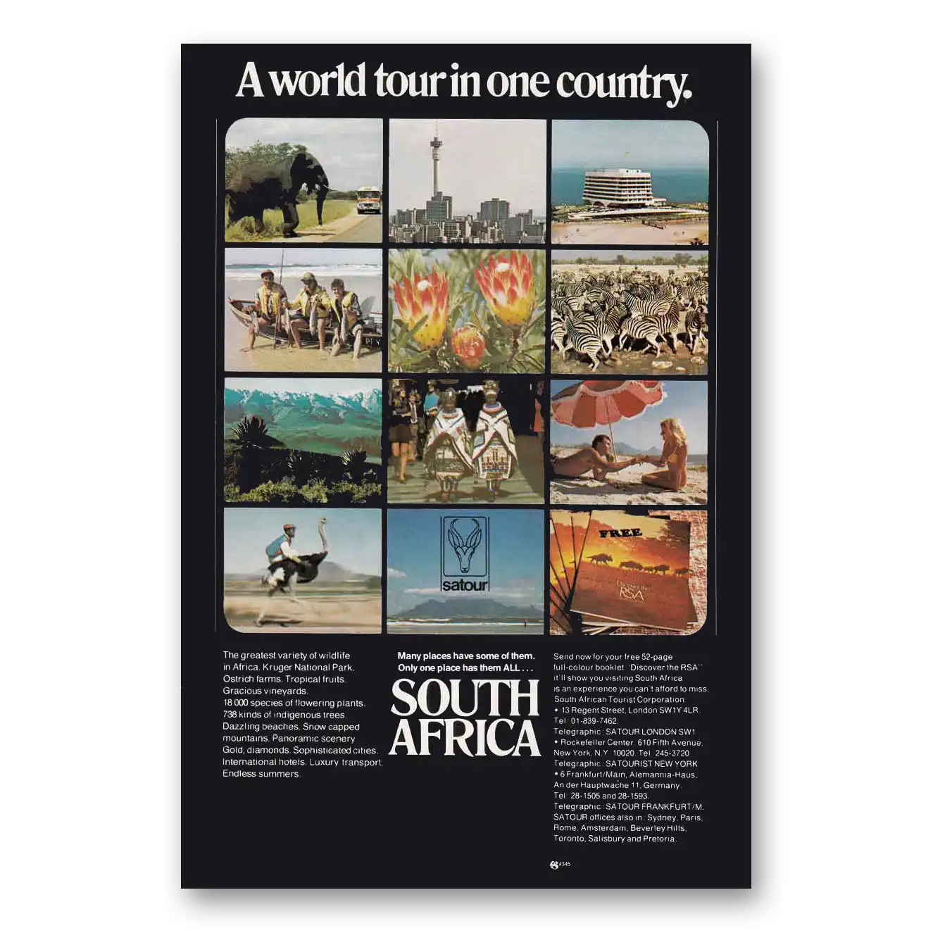 1974 South Africa World Tour Vintage Magazine Print Ad