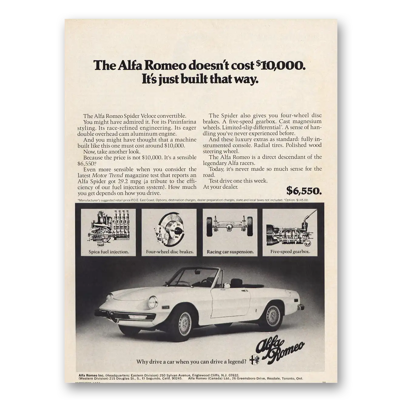 1974 Alfa Romeo Just Built That Way Vintage Magazine Print Ad