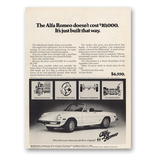 1974 Alfa Romeo Just Built That Way Vintage Magazine Print Ad