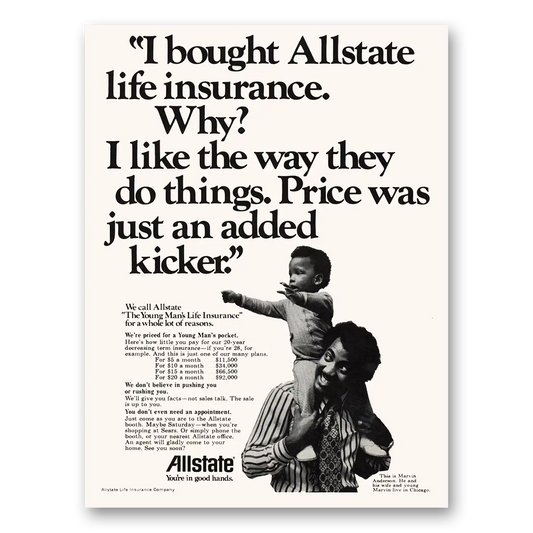 1974 Allstate Insurance Price Was Just an Added Kicker Vintage Magazine Print Ad