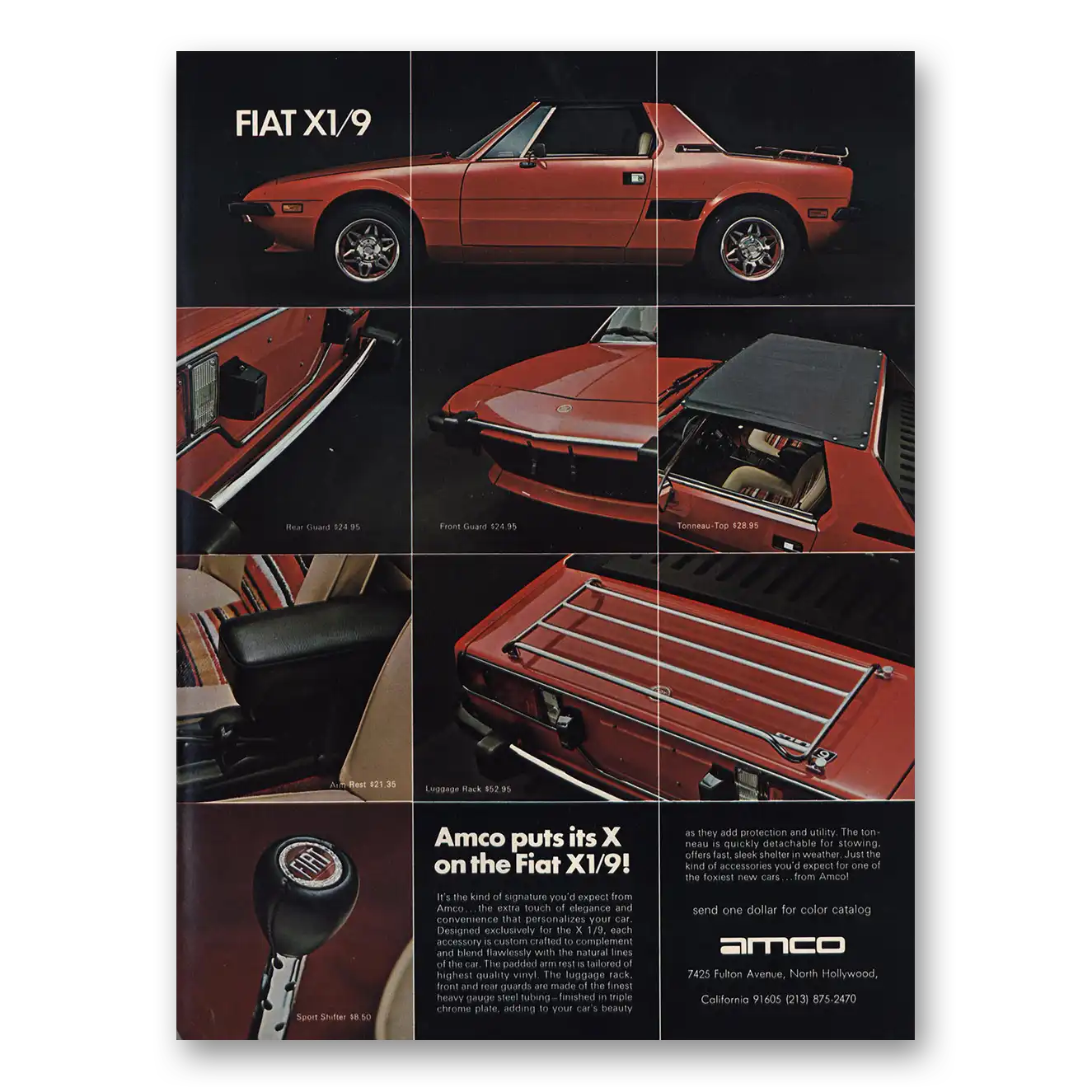 1974 Amco Puts X On Fiat X19 Vintage Magazine Print Ad