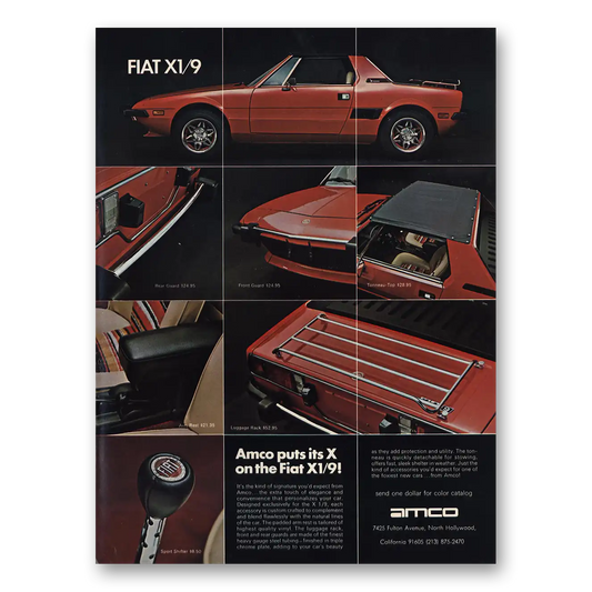 1974 Amco Puts X On Fiat X19 Vintage Magazine Print Ad