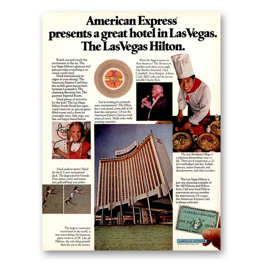 1974 American Express Las Vegas Hilton Vintage Magazine Print Ad