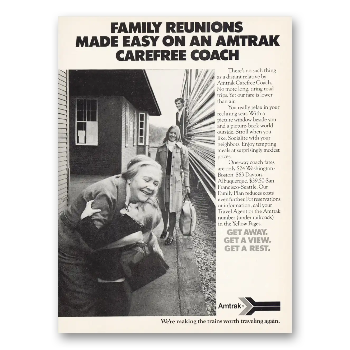 1974 Amtrak Family Reunions Made Easy Vintage Magazine Print Ad