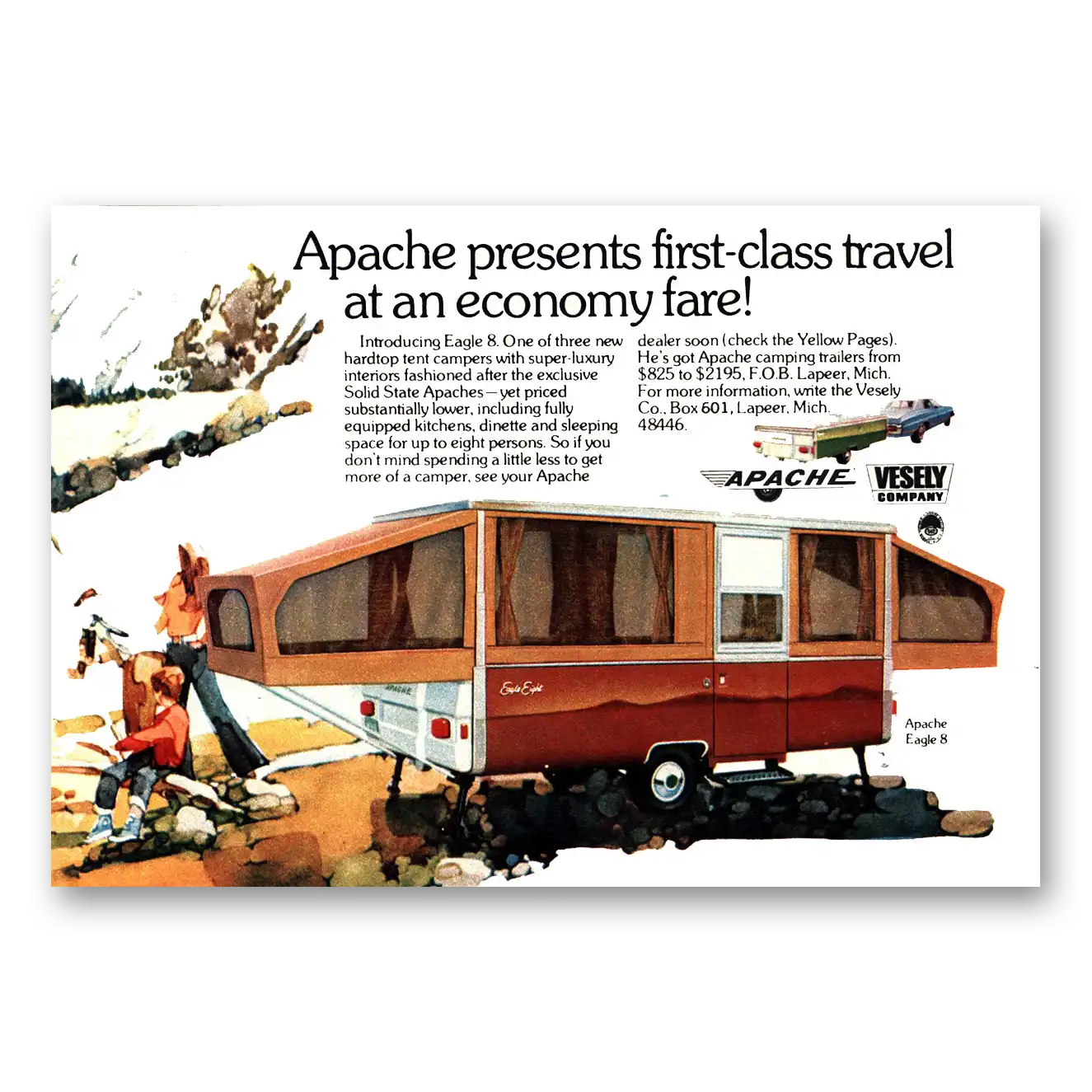 1974 Apache Camping Trailer First Class Travel At An Economy Price Vintage Magazine Print Ad