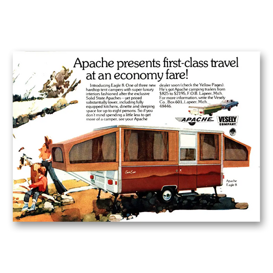 1974 Apache Camping Trailer First Class Travel At An Economy Price Vintage Magazine Print Ad