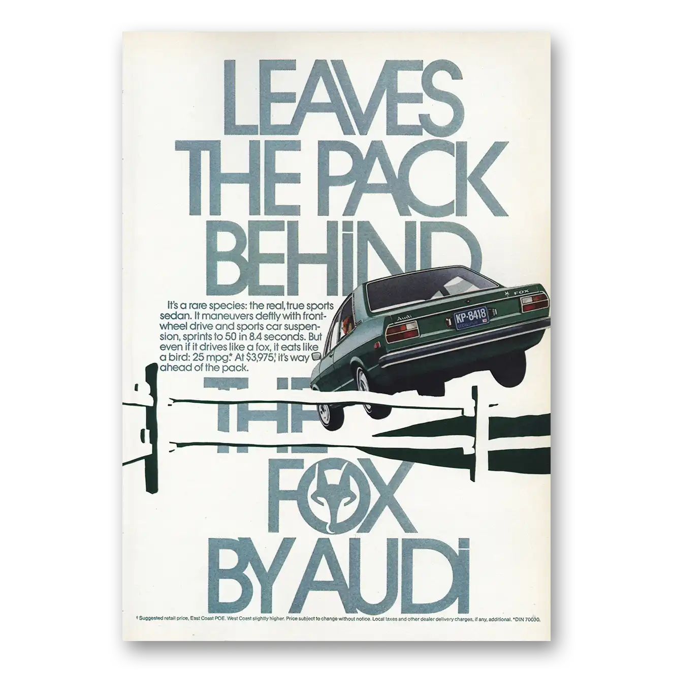 1974 Audi Fox Leaves the Pack Behind Vintage Magazine Print Ad