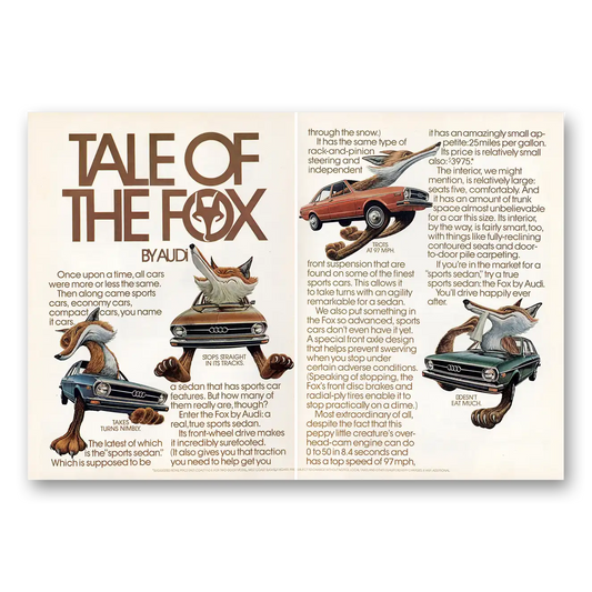 1974 Audi Fox Tale of the Fox Vintage Magazine Print Ad