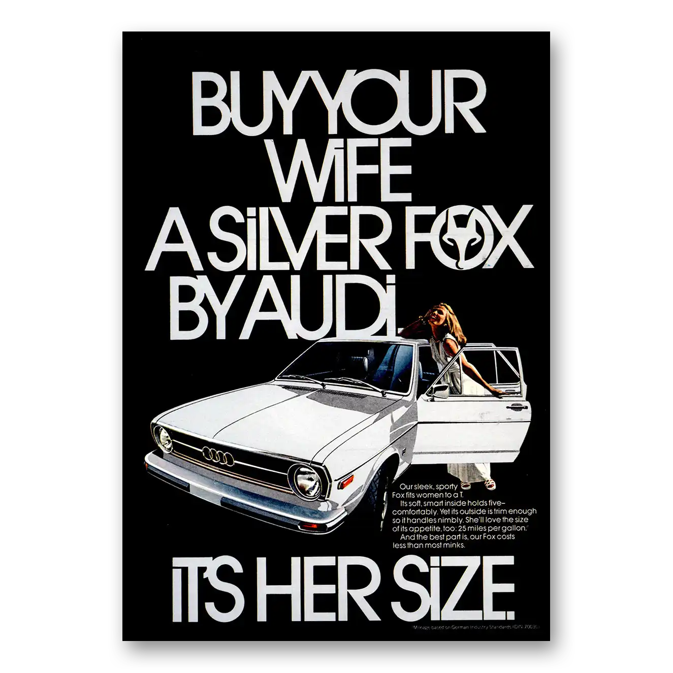 1974 Audi Fox Buy Your Wife a Silver Fox Vintage Magazine Print Ad