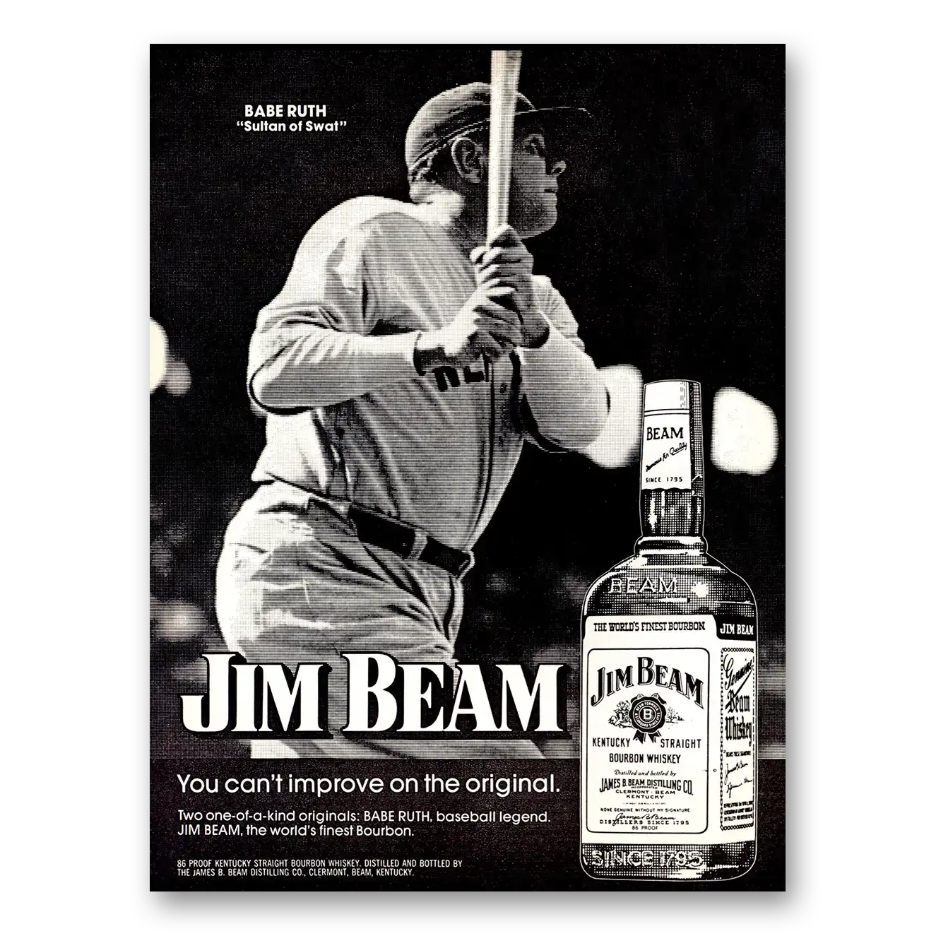 1974 Jim Beam Babe Ruth Sultan of Swat Vintage Magazine Print Ad