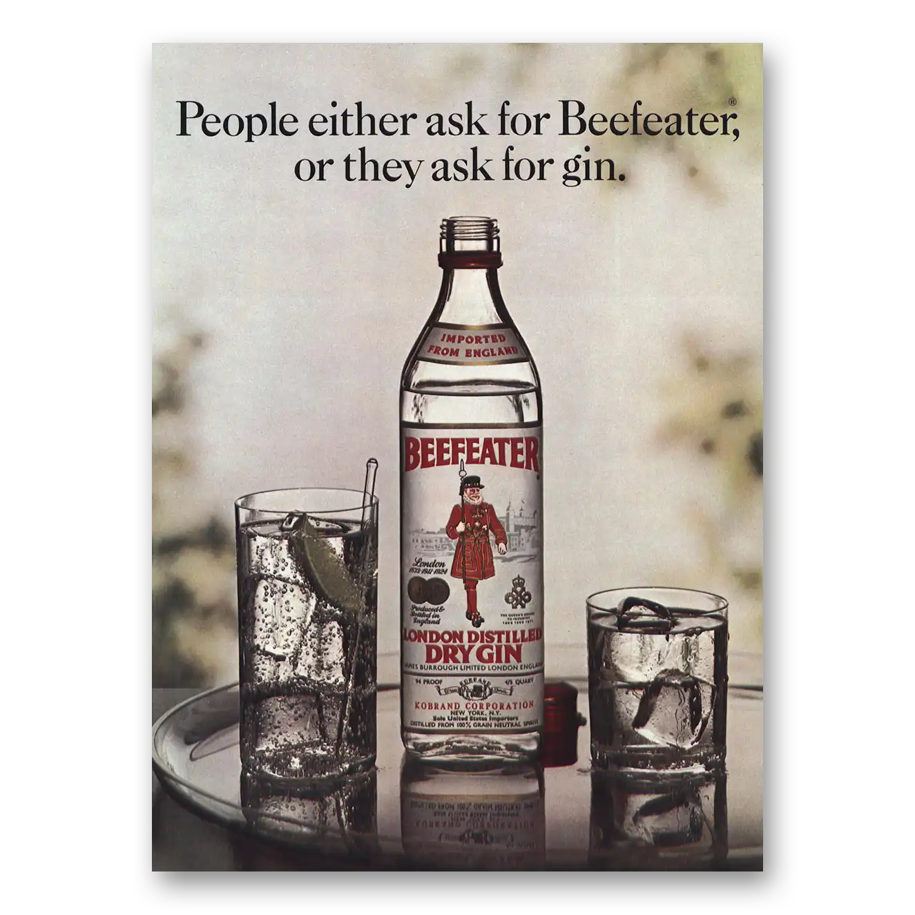 1974 Beefeater People Either Ask for Beefeater Vintage Magazine Print Ad