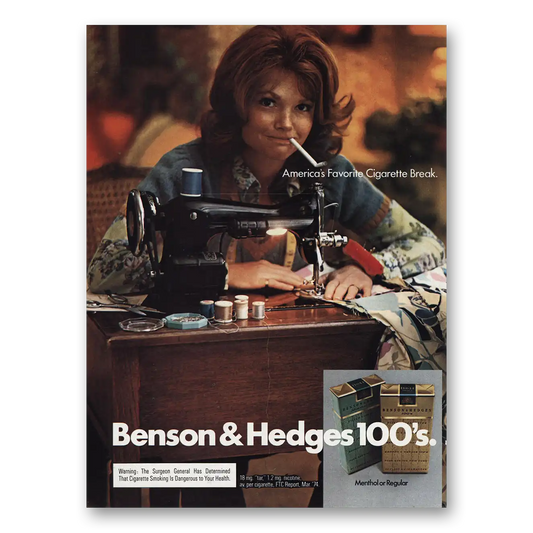 1974 Benson & Hedges Cigarettes Sewing Machine Vintage Magazine Print Ad