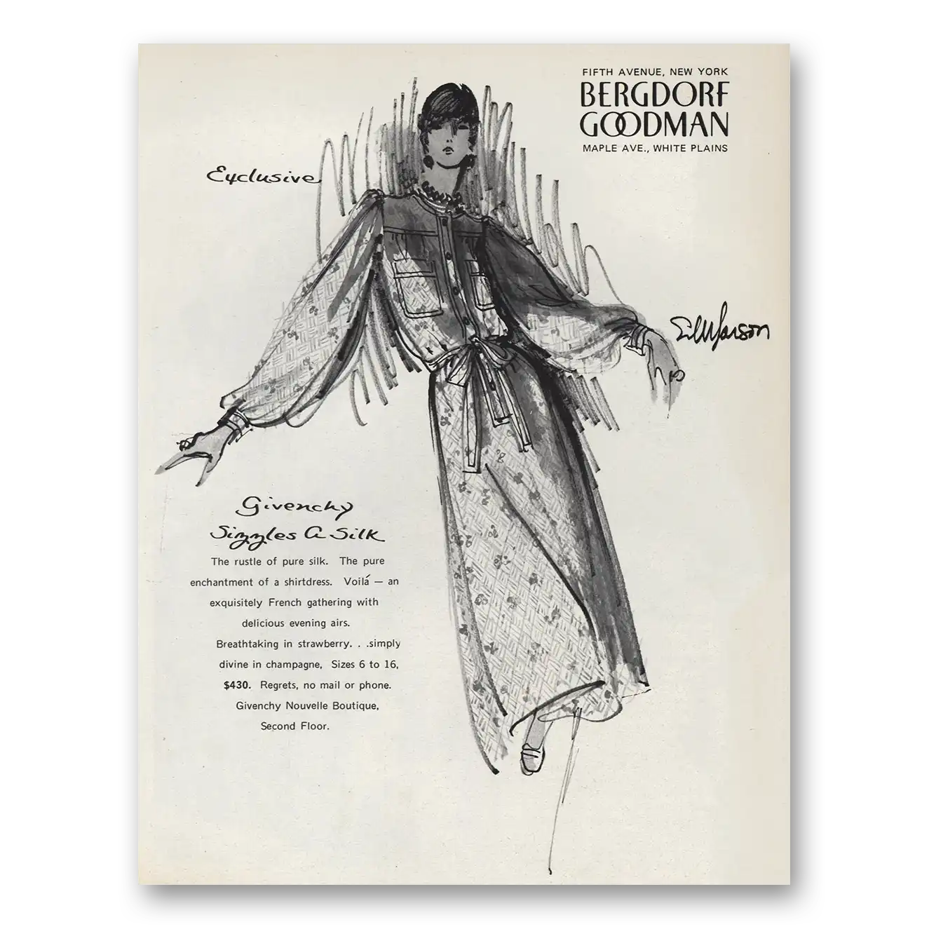 1974 Bergdorf Goodman Sizzles a Silk Vintage Magazine Print Ad