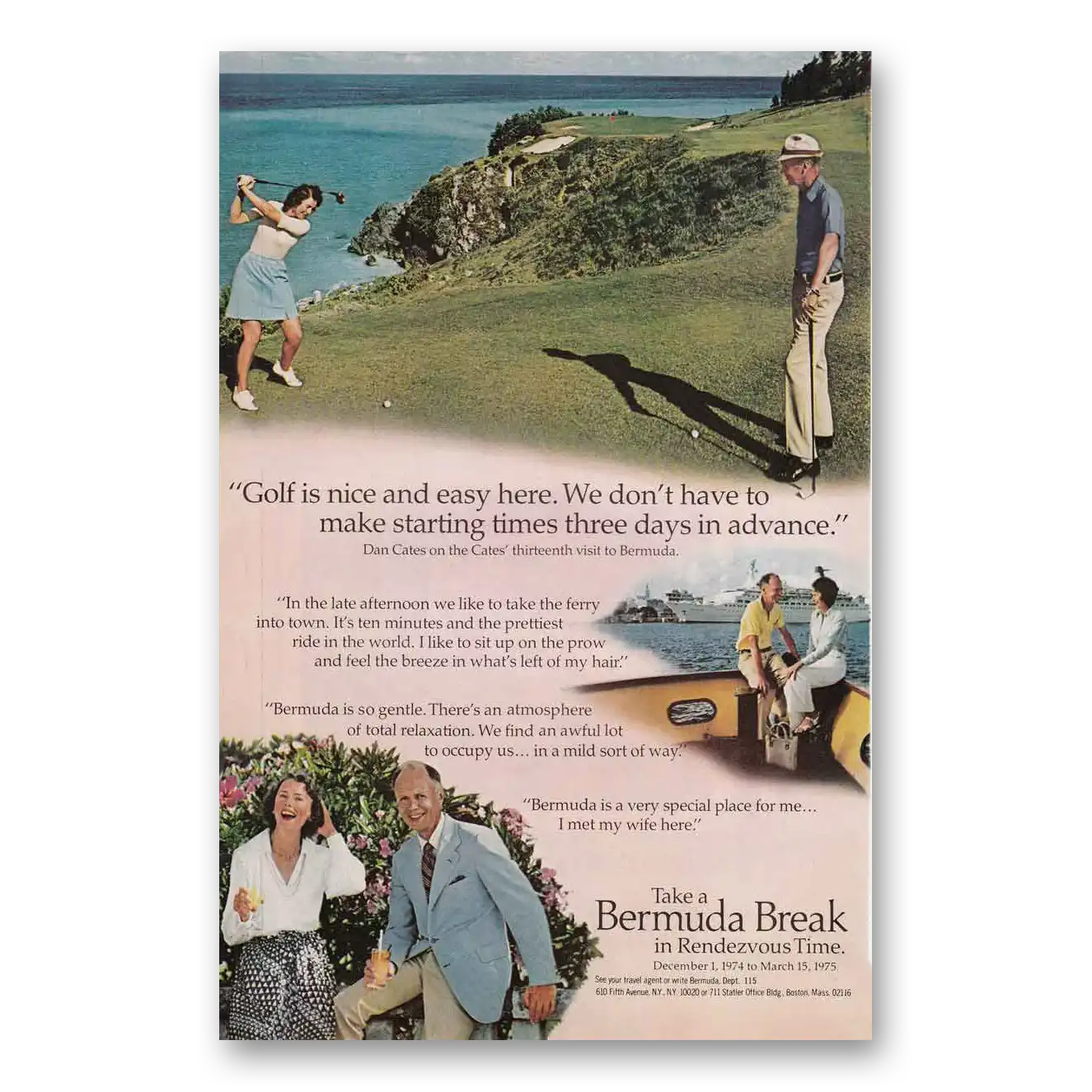 1974 Bermuda Break in Rendezvous Time Vintage Magazine Print Ad