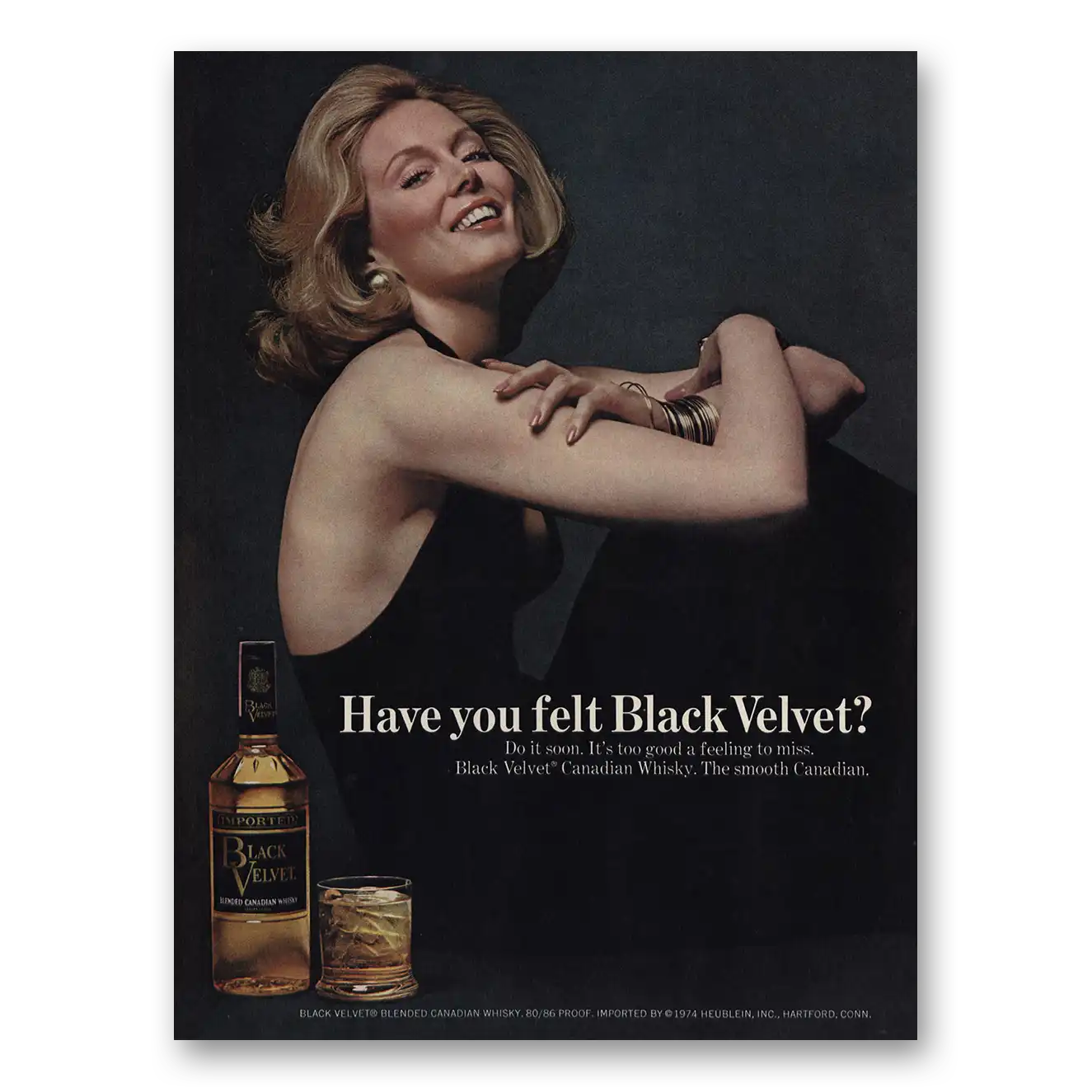 1974 Black Velvet Whisky Have You Felt Black Velvet Vintage Magazine Print Ad