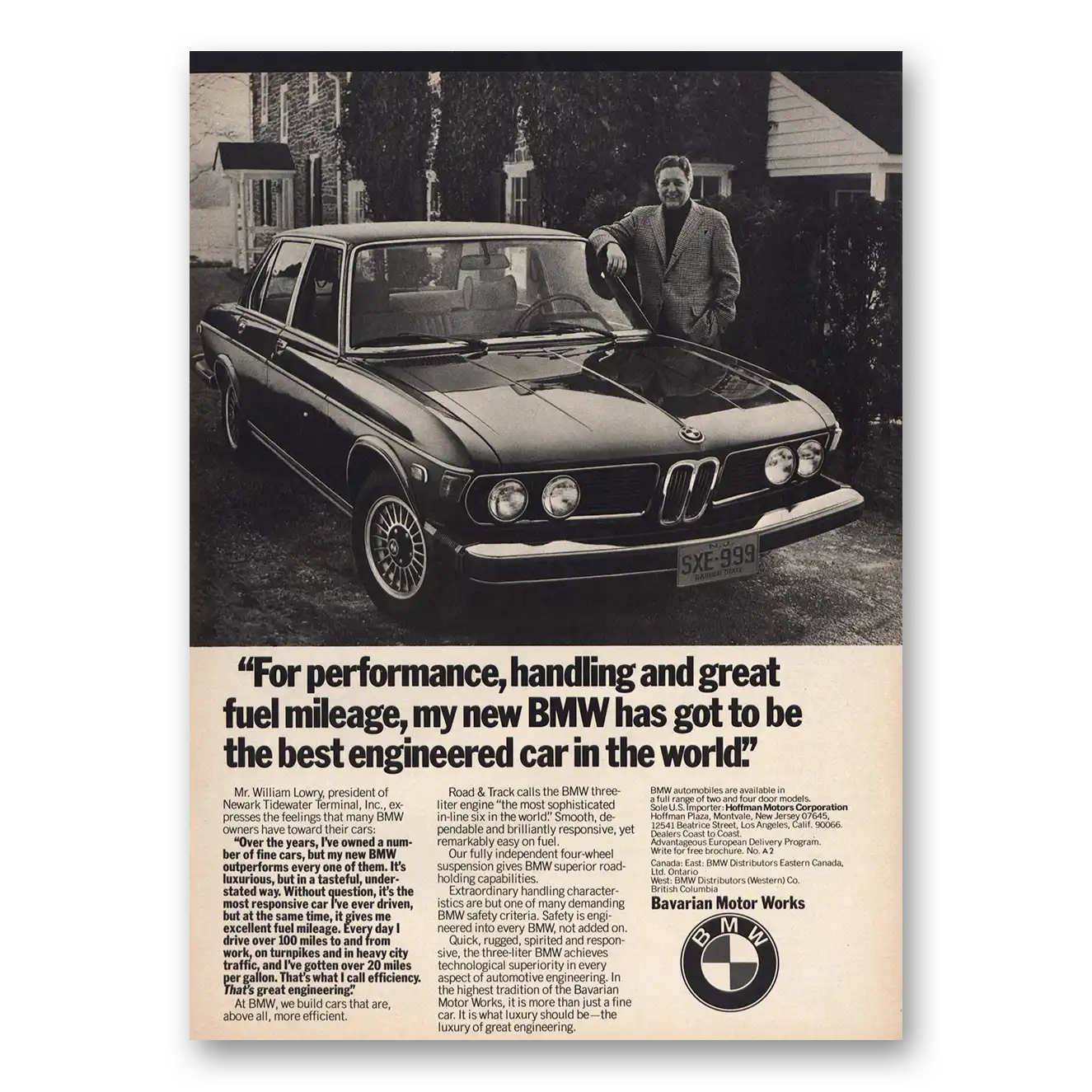 1974 BMW Best Engineered Car In the World Vintage Magazine Print Ad