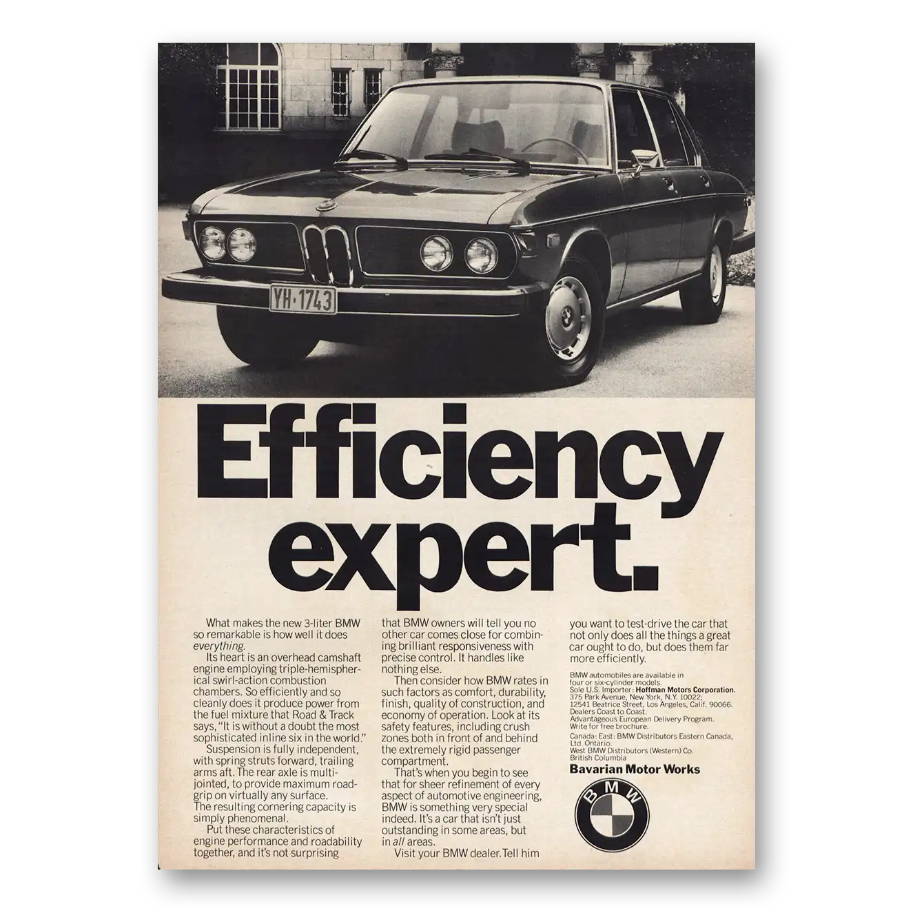 1974 BMW Efficiency Expert Vintage Magazine Print Ad