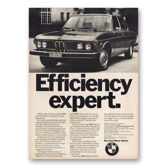 1974 BMW Efficiency Expert Vintage Magazine Print Ad