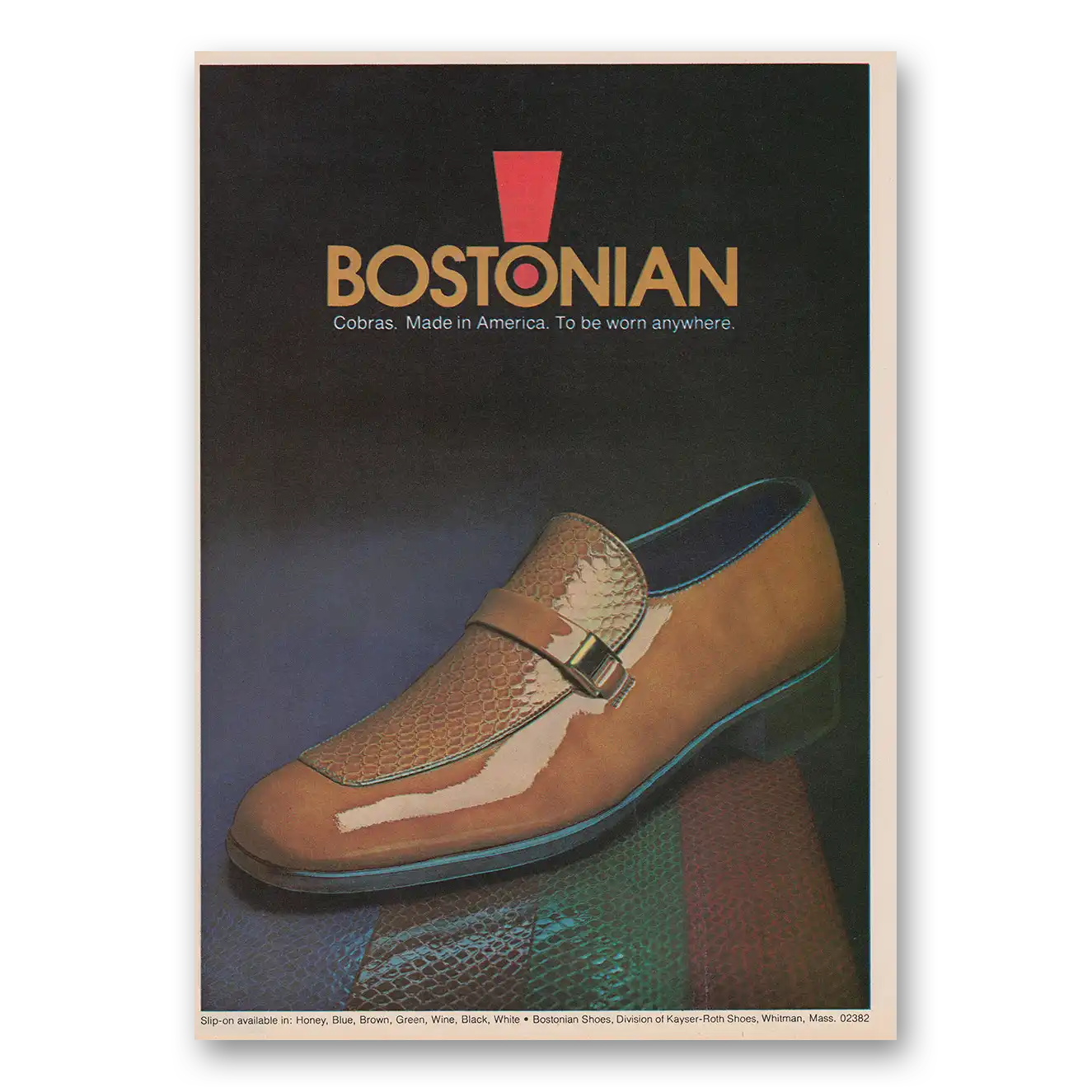 1974 Bostonian Shoes Cobras Vintage Magazine Print Ad