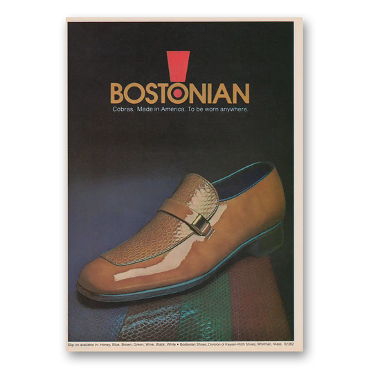 1974 Bostonian Shoes Cobras Vintage Magazine Print Ad