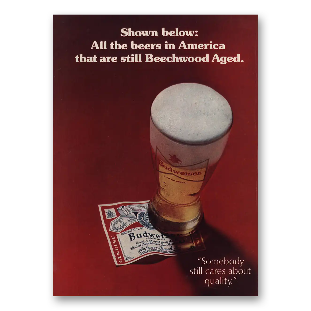 1974 Budweiser Beer Beechwood Aged Vintage Magazine Print Ad