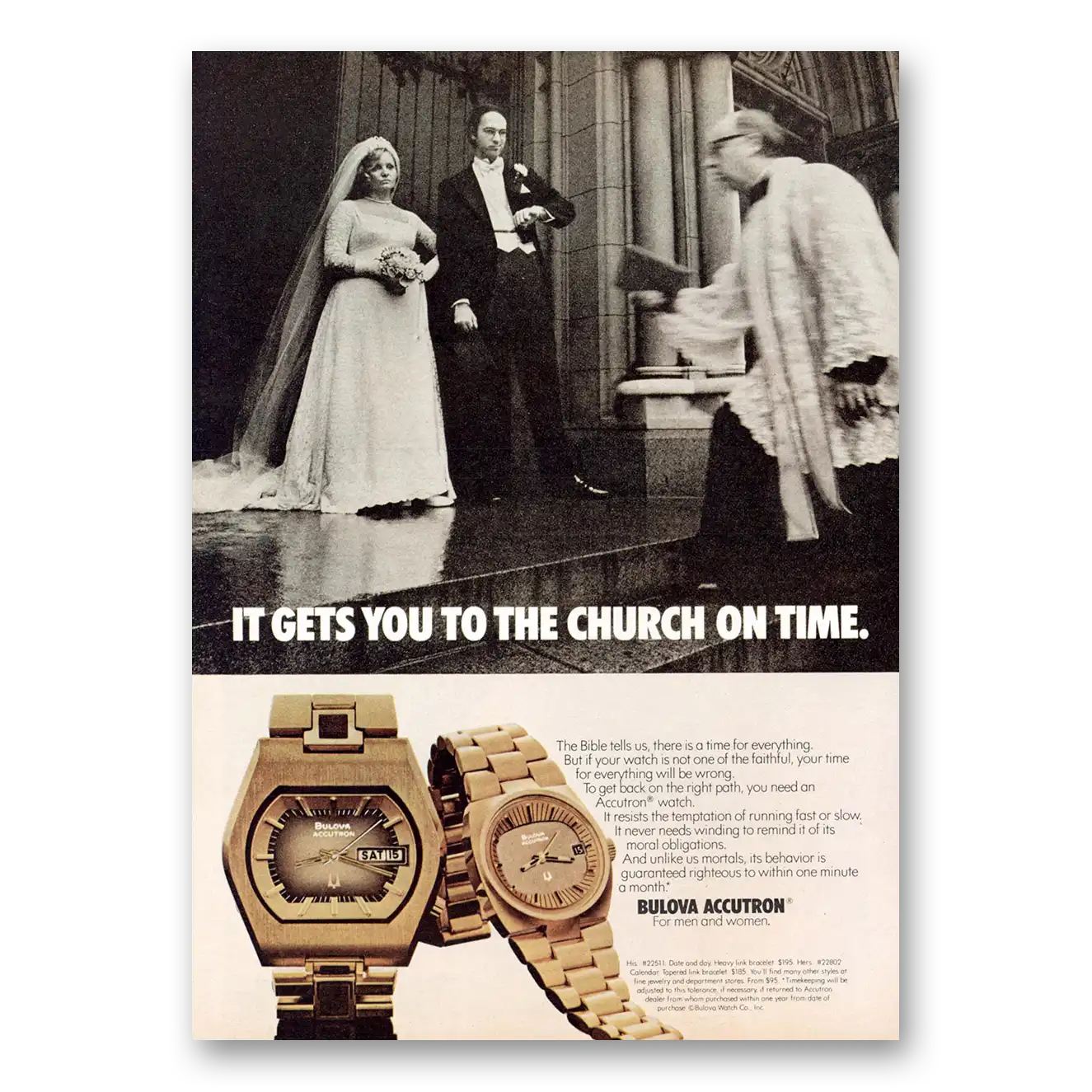 1974 Accutron Watch Gets You to the Church On Time Vintage Magazine Print Ad