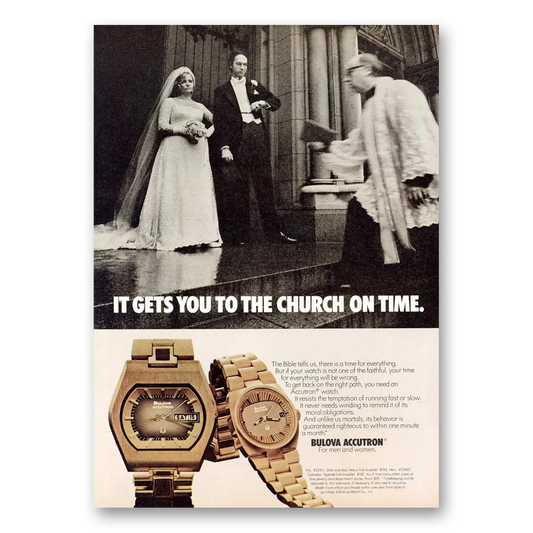 1974 Accutron Watch Gets You to the Church On Time Vintage Magazine Print Ad