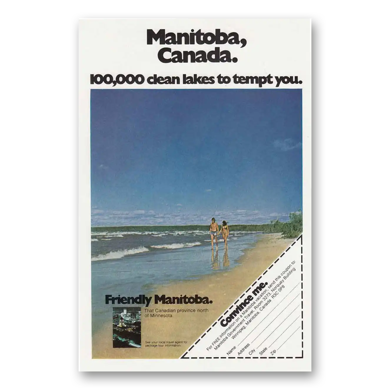 1974 Manitoba Canada Clean Lakes to Tempt You Vintage Magazine Print Ad