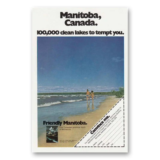 1974 Manitoba Canada Clean Lakes to Tempt You Vintage Magazine Print Ad