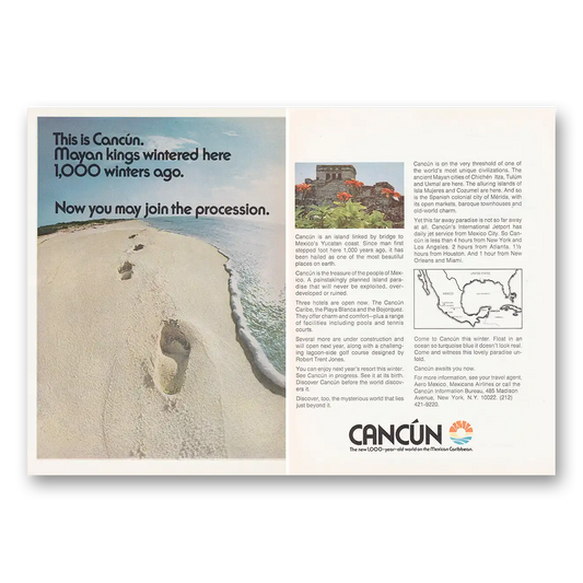 1974 Mexico Cancun Mexico Mayan Kings Wintered Here Vintage Magazine Print Ad